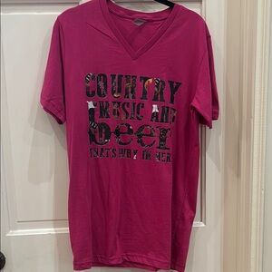 Pink Graphic Country Music V-Neck T-Shirt